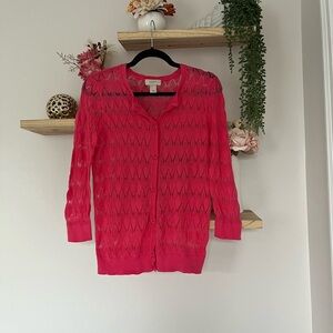 Vintage LOFT pink open-knit chevron cardigan